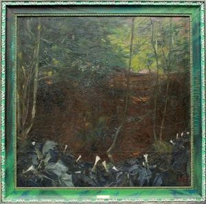 Grosformatige Darstellung Eines Waldinneren Mit Tumpel by Waldemar Roesler