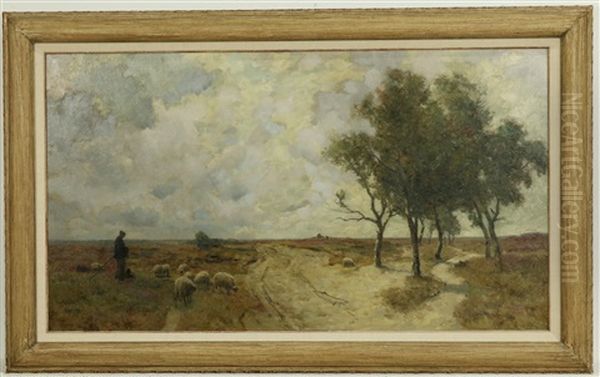 Herder Met Schaapskudde Op Heide - view 1