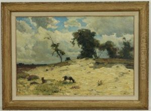 Heidelandschap Met Geiten Op Een Zandheuvel Heidelandschap Met Geiten Op Een Zandheuvel