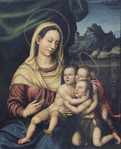 Virgen Con El Nino Y Los Santos Juanes by Nicolas, Le Pere Borras