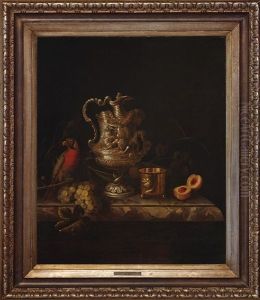 Stillleben Mit Silberkrug, Fruchten Und Papagei by Pieter Gerritsz van Roestraten