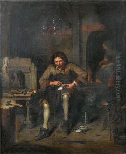 An Interior With A Cobbler At Work