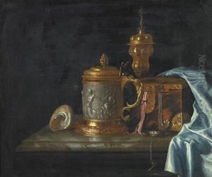 Variastilleben Mit Deckelkrug, Pokal, Schmuckkassette Und Einer Muschel by Pieter Gerritsz van Roestraten