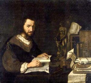 Portrait Of A Connoisseur, Seated At A Desk, With Manuscripts, A Statuette Of Venus And Cupid, And Scientific Instruments
