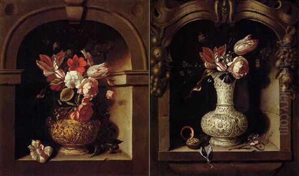 Still Life Of A Bouquet Of Flowers In A Vase In A Niche - view 1