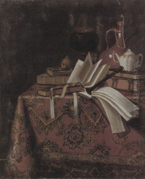 Stilleben Mit Buchern, Noten, Einer Flote Und Einem Tabakgefass Auf Einer Perserdecke - view 1