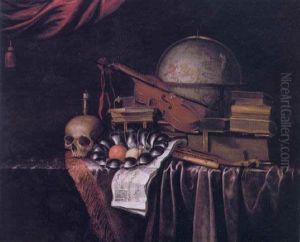 Nature Morte Med Globus, Musikinstrumenter, Boger Og Nodeblade