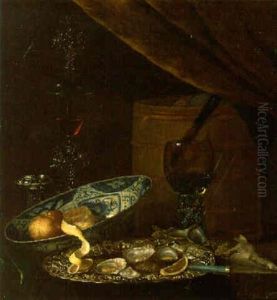 A Vanitas: A Jar, A Skull, A Medal And Other Objects On A Draped Table