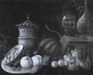 Still Life With A Covered Cup, Wine Bottle And Fruit On A Table by Pieter Gerritsz van Roestraten