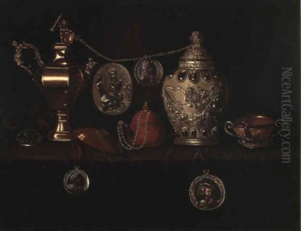 Nature Morte A L'aiguiere, Au Vase Couvert Et A La Theiere, A La Coupe Verseuse Et Aux Medailles - view 1