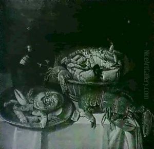 A Still Life Of Shellfish Arranged In Pewter Dishes Upon A  Table Draped With A White Cloth... by Pieter Gerritsz van Roestraten