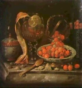 A Still Life Of A Chinese Blue And White Bowl And Cover, An Orange In A Glass Roemer, A Gold Spoon...
