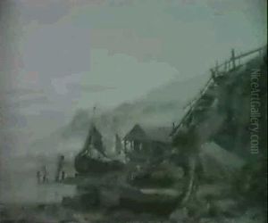 Coastal Village View At Low Tide by William John Roffe