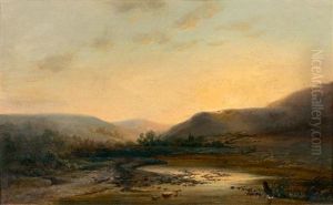Coucher De Soleil, Paysage Italien by Jean Francois Xavier Roffiaen