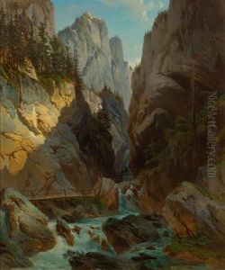 Mountain Gorge In Switzerland by Jean Francois Xavier Roffiaen