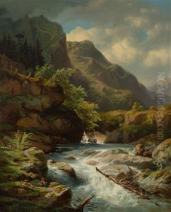 Mountain River by Jean Francois Xavier Roffiaen