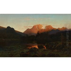 Alpine Landscapes: Dawn With Bird In Flight - Midday With Heard Of Goats (pair) by Jean Francois Xavier Roffiaen