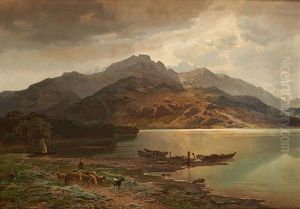 Vue Prise De Heren Insen Au Lac De Chien En Haute Baviere, Temps Orageux by Jean Francois Xavier Roffiaen
