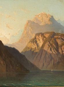 Coucher De Soleil Sur Le Lac De Montagnes by Jean Francois Xavier Roffiaen