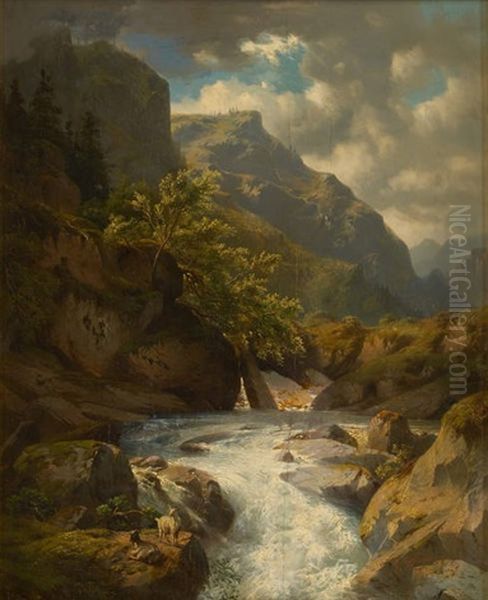 Chevres Au Bord De La Cascade - view 1