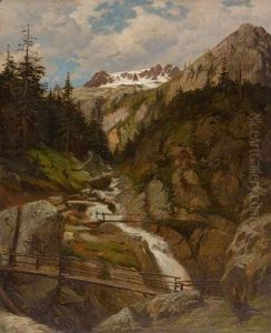 Chute De L'erlenbach Dans L'aar (oberland-bernois) by Jean Francois Xavier Roffiaen