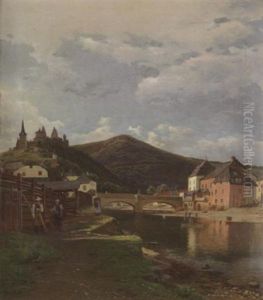 Vianden Au Bord De L'our Au Grand Duche Du Luxembourg.  La Maison Blanche A Droite Fut Habitee Par Victor Hugo