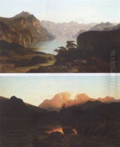 Alpine Lake Scene by Jean Francois Xavier Roffiaen
