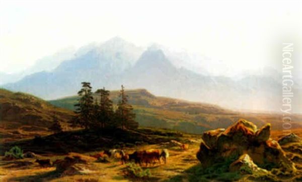 Cows In A Mountainous Landscape - view 1