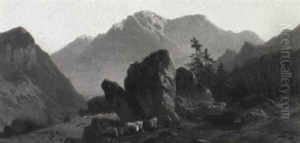 A Cow-herd And Cattle In An Alpine Landscape - view 1