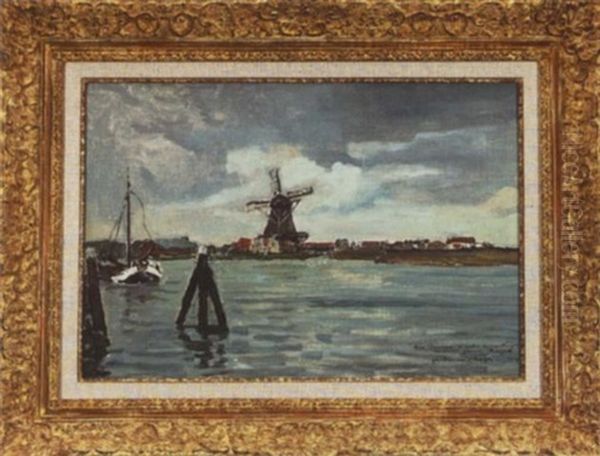 Harbor Scene With Windmill - view 1