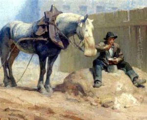 Frokosten Nydes Af Rytter Og Hest by Louis Roger