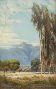 Sycamore Trees With Distant Mountain Range by Charles Albert Rogers