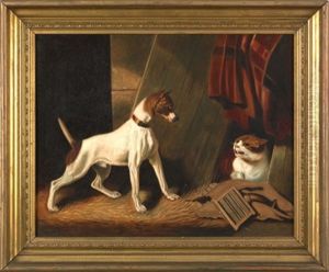 Interior Scene Of A Dog And Cat by Franklin Whiting Rogers