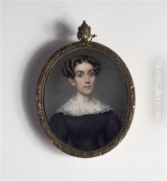 Portrait Of A Woman In Black Dress With Lace Collar - view 1
