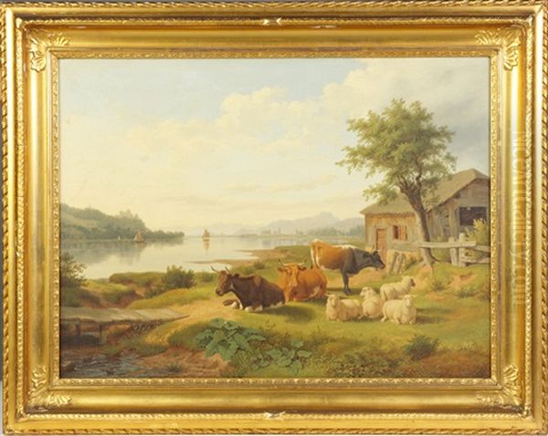 Lake Scene With Animals - view 1