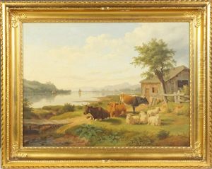 Lake Scene With Animals by Philip Hutchins Rogers
