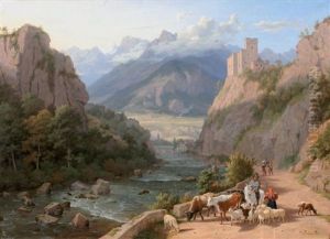 Paysage De Montagne, Chemin Anime Longeant Un Torrent by Philip Hutchins Rogers