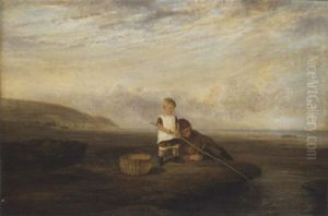 Children By A Rock Pool by Philip Hutchins Rogers