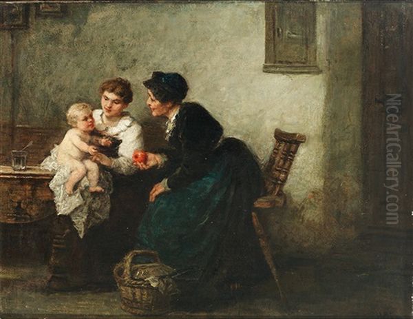 Familiengluck. Mutter Mit Kind Und Grosmutter In Der Stube - view 1