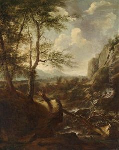 Gebirgslandschaft Mit Einem Wasserfall by Roelant Roghman