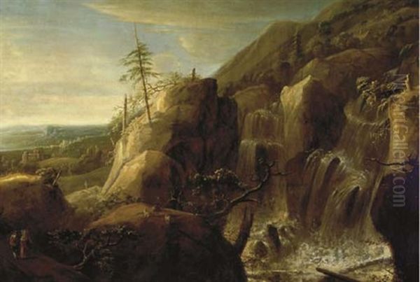 A Waterfall In An Extensive Mountainous Landscape - view 1