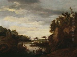 Fluslandschaft Mit Holzbrucke Und Figurenstaffage by Roelant Roghman