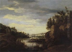 Flusslandschaft Mit Einem Steg by Roelant Roghman