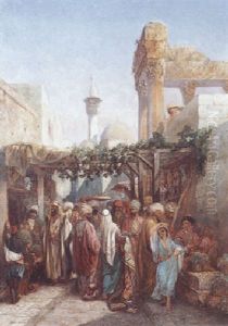 Promeneurs Aux Abords De La Colonnade De Bacchus A Latakieh by Camille Rogier
