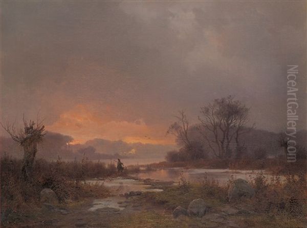 Auenlandschaft Im Spatherbst Mit Entenjager - view 1