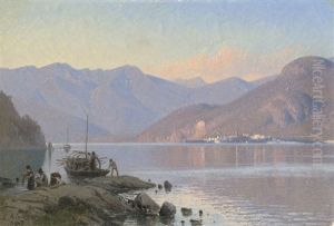 Abendstimmung Am Lago Di Garda Mit Fischern Abendstimmung Am Lago Di Garda Mit Fischern