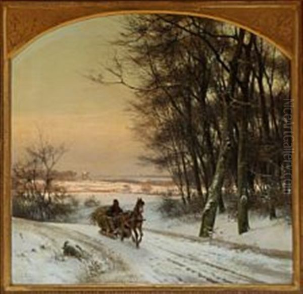 A Winter Landscape With A Farmer On His Sleigh - view 1
