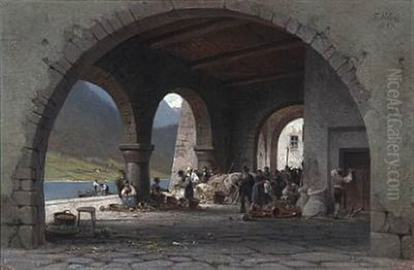 A Busy Market Day By The Lake, Presumably In Ascona, Switzerland - view 1