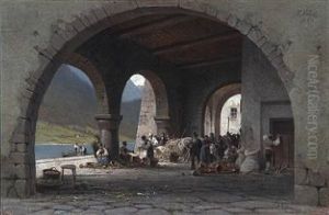 A Busy Market Day By The Lake, Presumably In Ascona, Switzerland