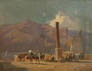 Scenery From Lake Garda With People By A Column by Frederik Rohde